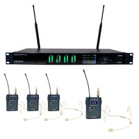 QUAD TRUE-DIVERSITY PROFESSIONAL DIGITAL WIRELESS PLL MICROPHONE SYSTEM WITH FOUR BODYPACK TRANSMITT